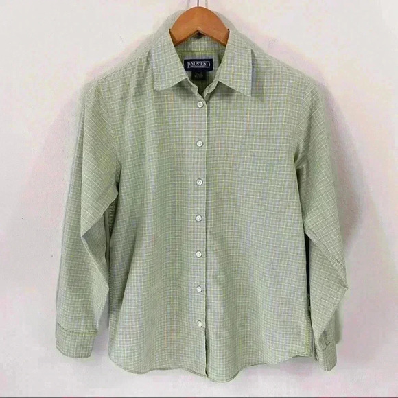 Lands’ End light green/blue plaid shirt - Picture 1 of 4